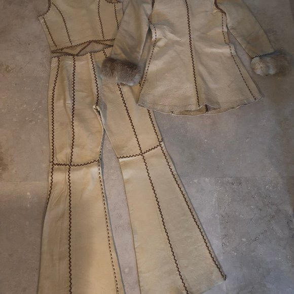 North Beach Leather Jacket, Vest, Pants 3 Piece Matching Set 70s Vintage Hippie - Picture 7 of 10
